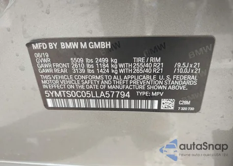 2020 BMW X3 M Competition из США, поврежденный, VIN 5YMTS0C05LLA57794